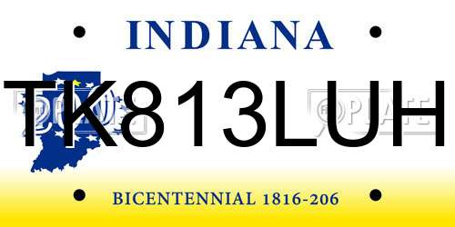 TK813LUH Indiana License Plate
