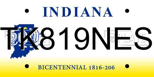 TK819NES Indiana License Plate