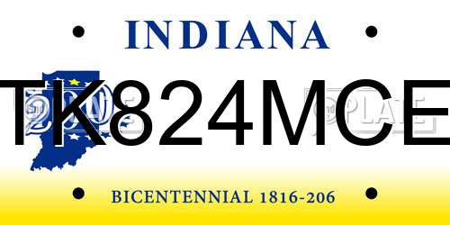 TK824MCE Indiana License Plate