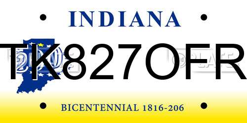 TK827OFR Indiana License Plate