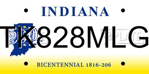 TK828MLG Indiana License Plate