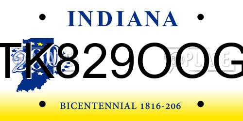 TK829OOG Indiana License Plate