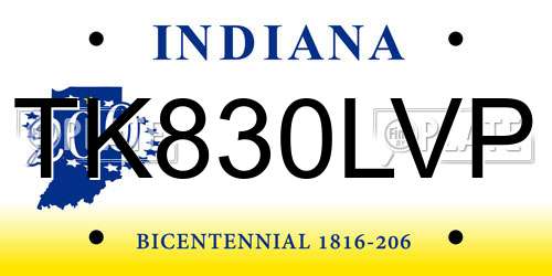 TK830LVP Indiana License Plate