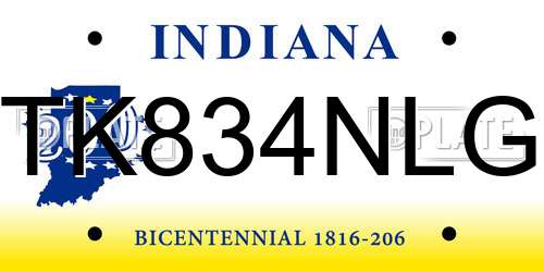 TK834NLG Indiana License Plate