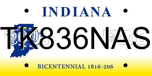 TK836NAS Indiana License Plate