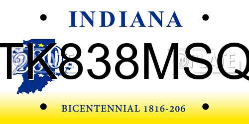 TK838MSQ Indiana License Plate