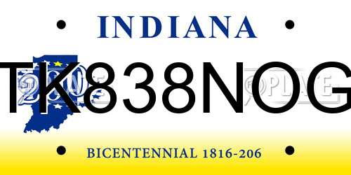TK838NOG Indiana License Plate