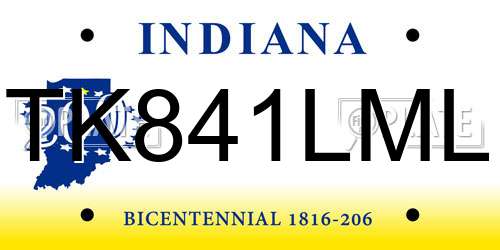 TK841LML Indiana License Plate