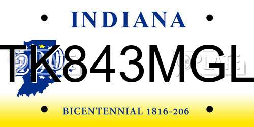 TK843MGL Indiana License Plate