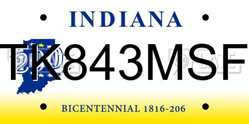 TK843MSF Indiana License Plate