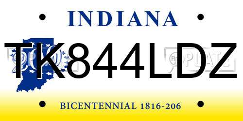 TK844LDZ Indiana License Plate