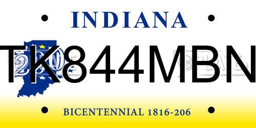 TK844MBN Indiana License Plate