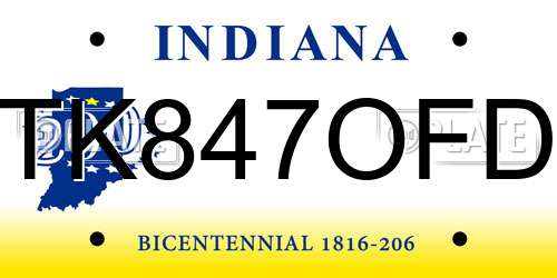 TK847OFD Indiana License Plate
