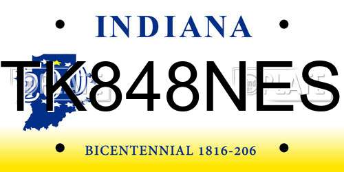 TK848NES Indiana License Plate