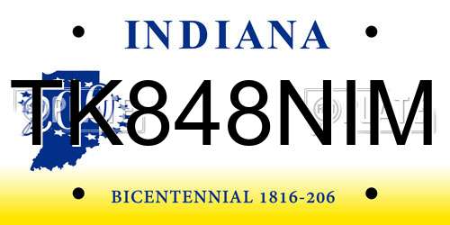 TK848NIM Indiana License Plate