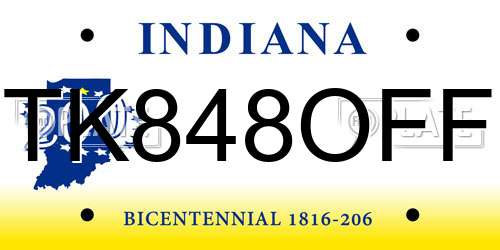 TK848OFF Indiana License Plate
