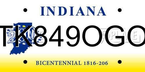 TK849OGO Indiana License Plate