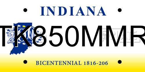 TK850MMR Indiana License Plate