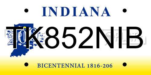 TK852NIB Indiana License Plate