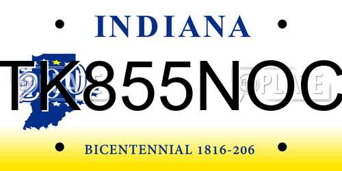TK855NOC Indiana License Plate