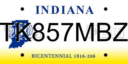 TK857MBZ Indiana License Plate