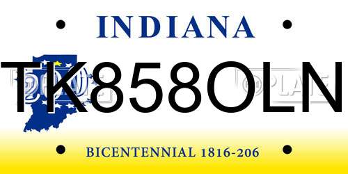 TK858OLN Indiana License Plate