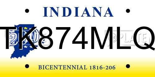TK874MLQ Indiana License Plate