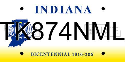 TK874NML Indiana License Plate