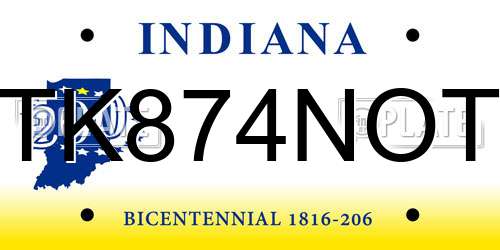 TK874NOT Indiana License Plate