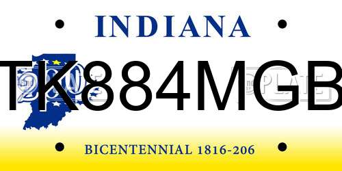 TK884MGB Indiana License Plate