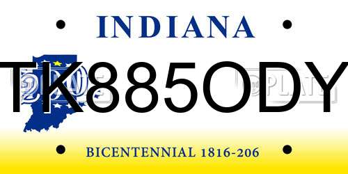 TK885ODY Indiana License Plate
