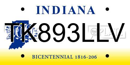 TK893LLV Indiana License Plate