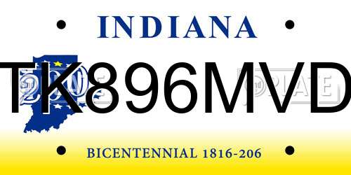 TK896MVD Indiana License Plate