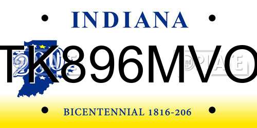 TK896MVO Indiana License Plate