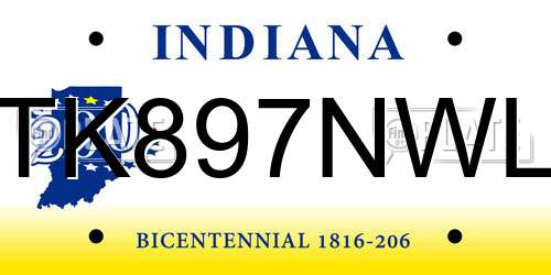 TK897NWL Indiana License Plate