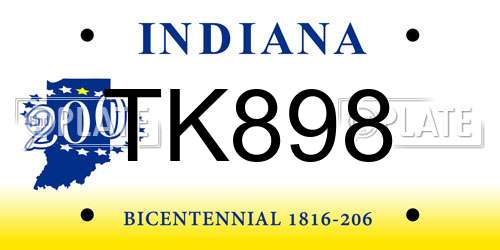 TK898 Indiana License Plate