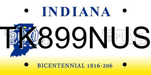 TK899NUS Indiana License Plate