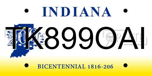 TK899OAI Indiana License Plate