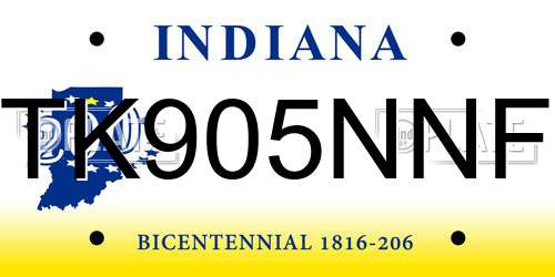 TK905NNF Indiana License Plate
