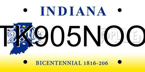 TK905NOO Indiana License Plate