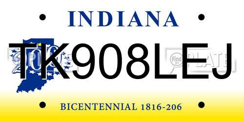 TK908LEJ Indiana License Plate