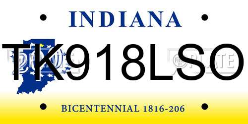 TK918LSO Indiana License Plate