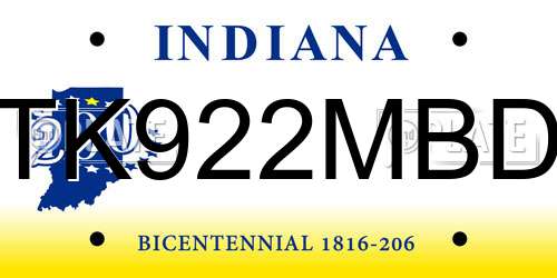 TK922MBD Indiana License Plate