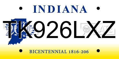 TK926LXZ Indiana License Plate
