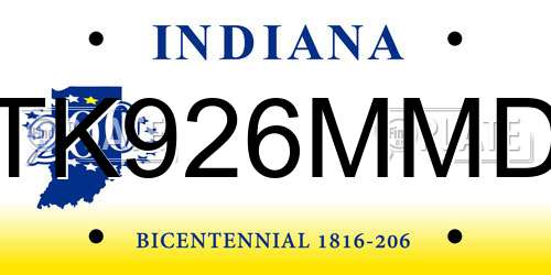 TK926MMD Indiana License Plate