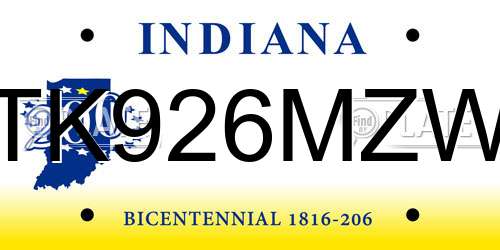 TK926MZW Indiana License Plate