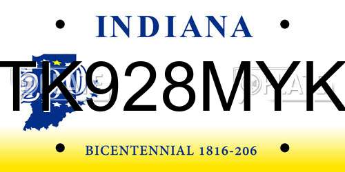 TK928MYK Indiana License Plate