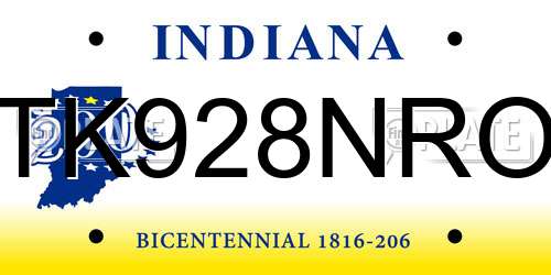 TK928NRO Indiana License Plate