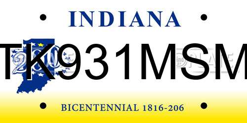 TK931MSM Indiana License Plate