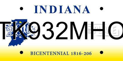 TK932MHO Indiana License Plate